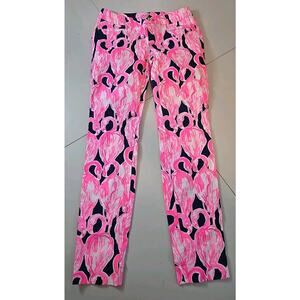 Lilly Pulitzer Flamingo Kelly Skinny Ankle Pants Womens Sz 00 Stretch Pink